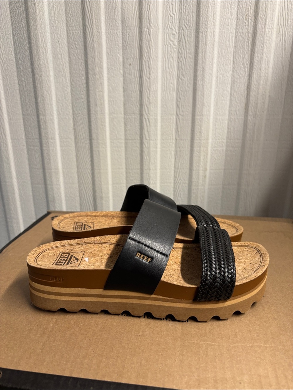 Reef Women's Black Two-strap Cork Platform Sandal